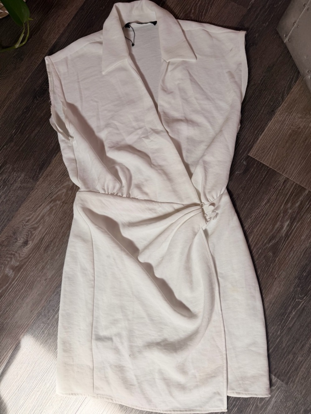 Zara Cream Sleeveless Wrap Mini Dress